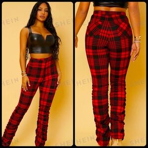 ~Sexy High Waisted Plaid Print Runched Pants~